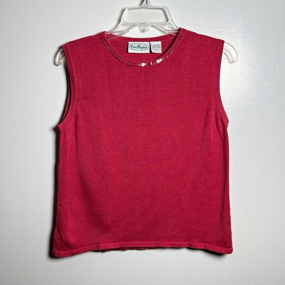 Patchington Women’s Tank Top M Pink Knit Silk/Cotton Round Neck Sequin Trim